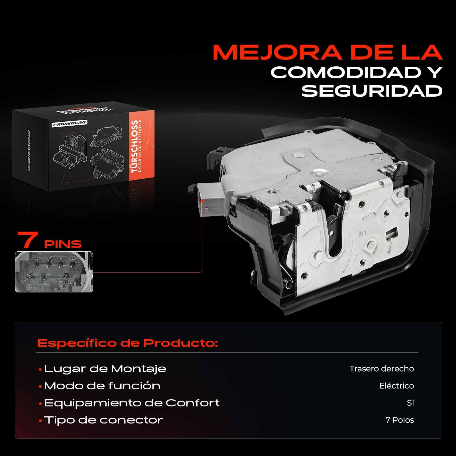 Frankberg Cerradura de puerta, motor de ajuste trasero derecho, 7 pines, compatible con X5 E53 3.0d 3.0i 4.4i 4.6is 4.8is SUV 2000-2006 Replace# 51228402602