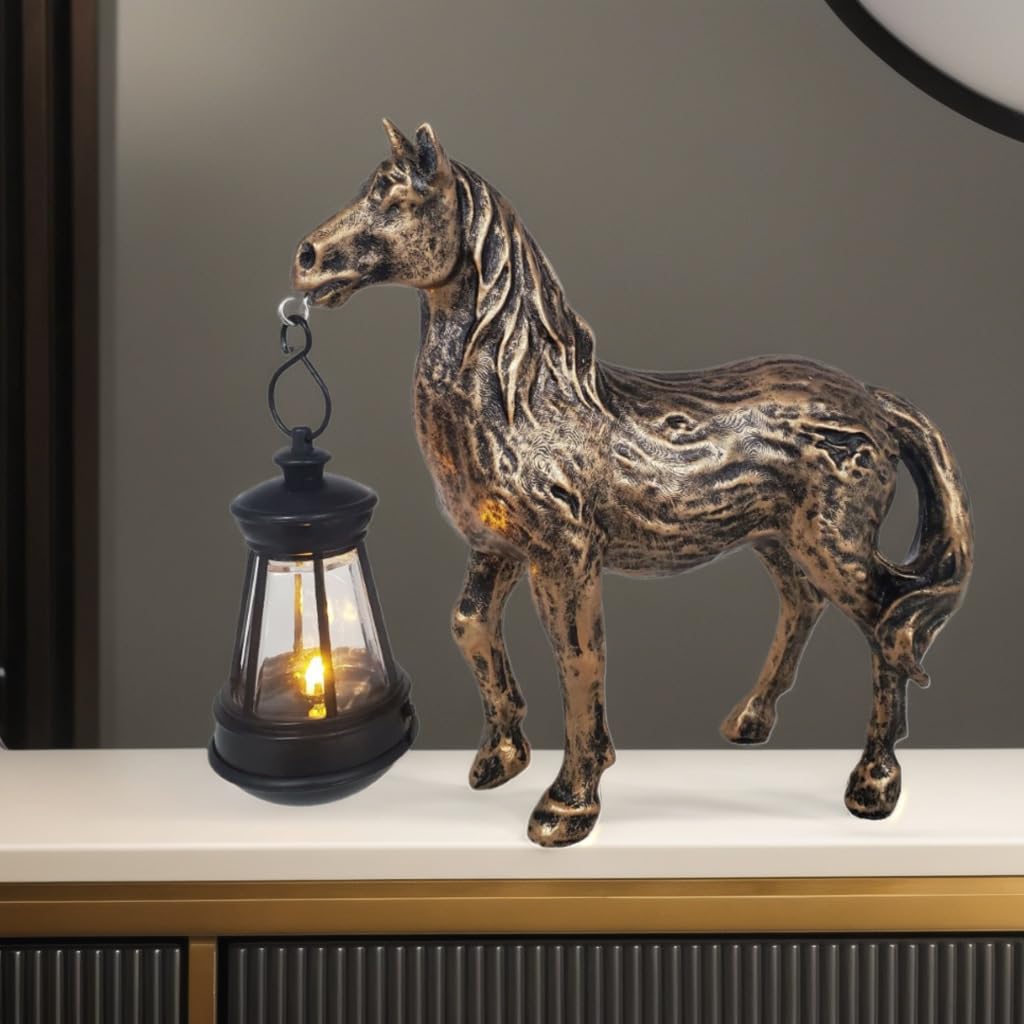 YZYOE Solar Antique Bronze Horse Lantern, Garden Decoration Resin Cute Retro Horse Animal Light, Wireless Dusk to Dawn LED Light Waterproof.
