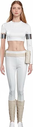 Padme Costume Women Adult Short/Long Styles Queen Padme Amidala Cosplay White Outfit and Cape for Halloween