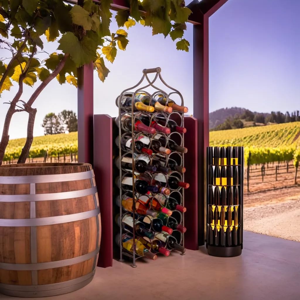Biscottini Portabottiglie Vino in Ferro Battuto Nero L36,5xPR16,5xH106 - Porta Bottiglie Vino in Metallo Capienza 24 Bottiglie - Cantinetta Vino Nero antico