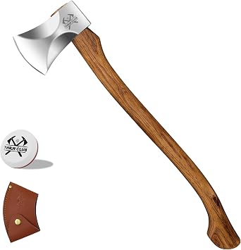 27.8 Inch Professional Wood Splitting Axe, Wood Chopping Axe with Hickory Wood Handle and Leather Sheath, Tree Felling Ax, Sporting, Racing Ax for Timbersports - Head 4lbs