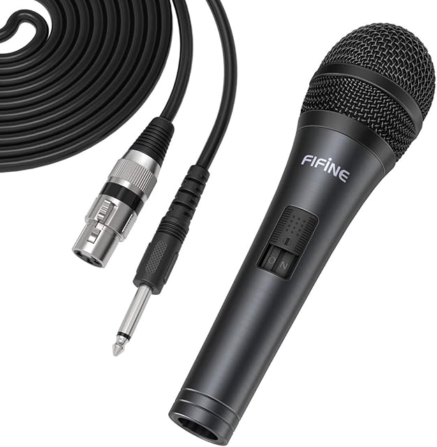 FIFINE Wired Microphone with Cord 14.8ft,Handheld Dynamic Mic Karaoke Microphone for Singing Vocal with On and Off Switch-K6