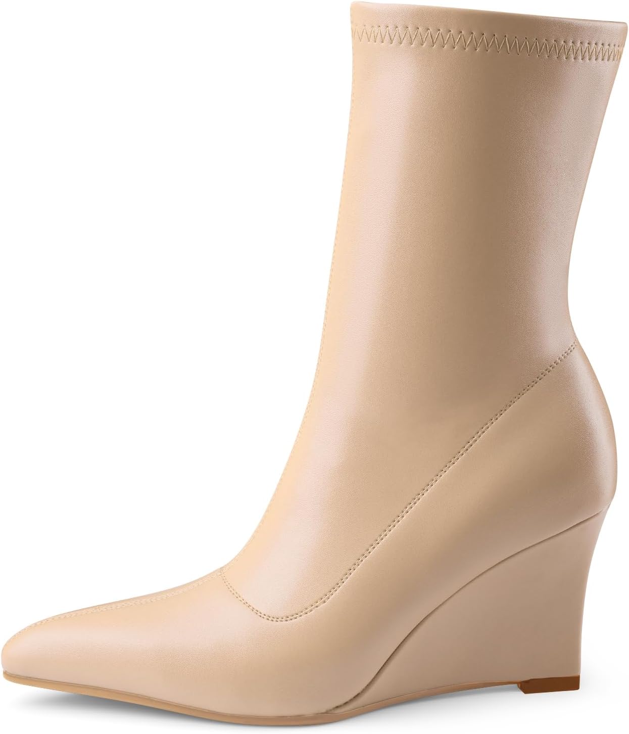 Oh Mispares Women’s Mid Calf Boots Wedge Heel Pointed Toe Side Zipper Ankle Short Boots Closed Toe Party Dress Booties 3 Inches - Image 3