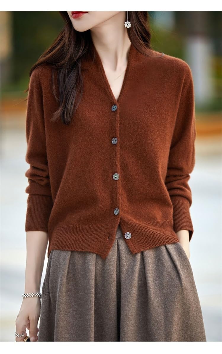 Cárdigan Lana Merino para Mujer con Cuello En V Y Botones Delanteros, Manga Larga, Ajustado, Punto Liso, Chaqueta Punto Suave Y Cálida para Usar En Capas, Ideal para La Oficina Y para At