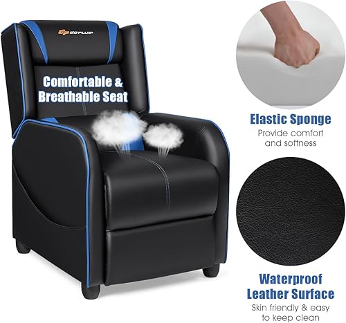 Miniatura 7 de Goplus Silla reclinable para juegos de masaje, estilo carreras, de piel sintética, sofá reclinable individual con reposapiés, reclinables ajustables