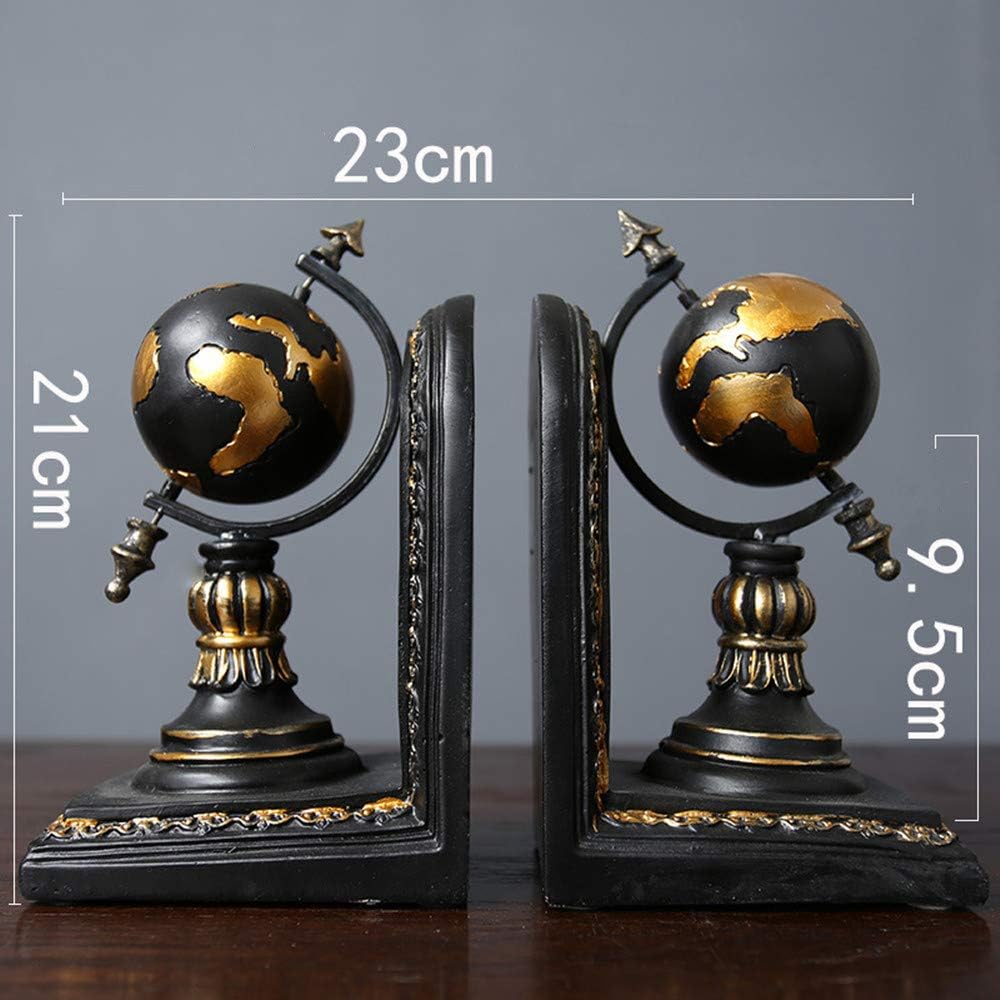 TimeStamp Decorative Bookends,Rustic Unique Globe Book Ends Stoppers Holder Nonskid for Home Shelves,Polyresin,4.5 x 5 x 8 Inches,(Set of 2)