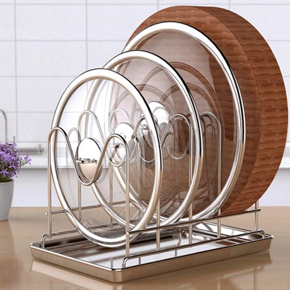 Stainless Steel Lid Rack Steel Knife Block Cutting Board Chopper Holder with Drainboard Drying Rack Kitchen Storage Organizer Counter Display Stand