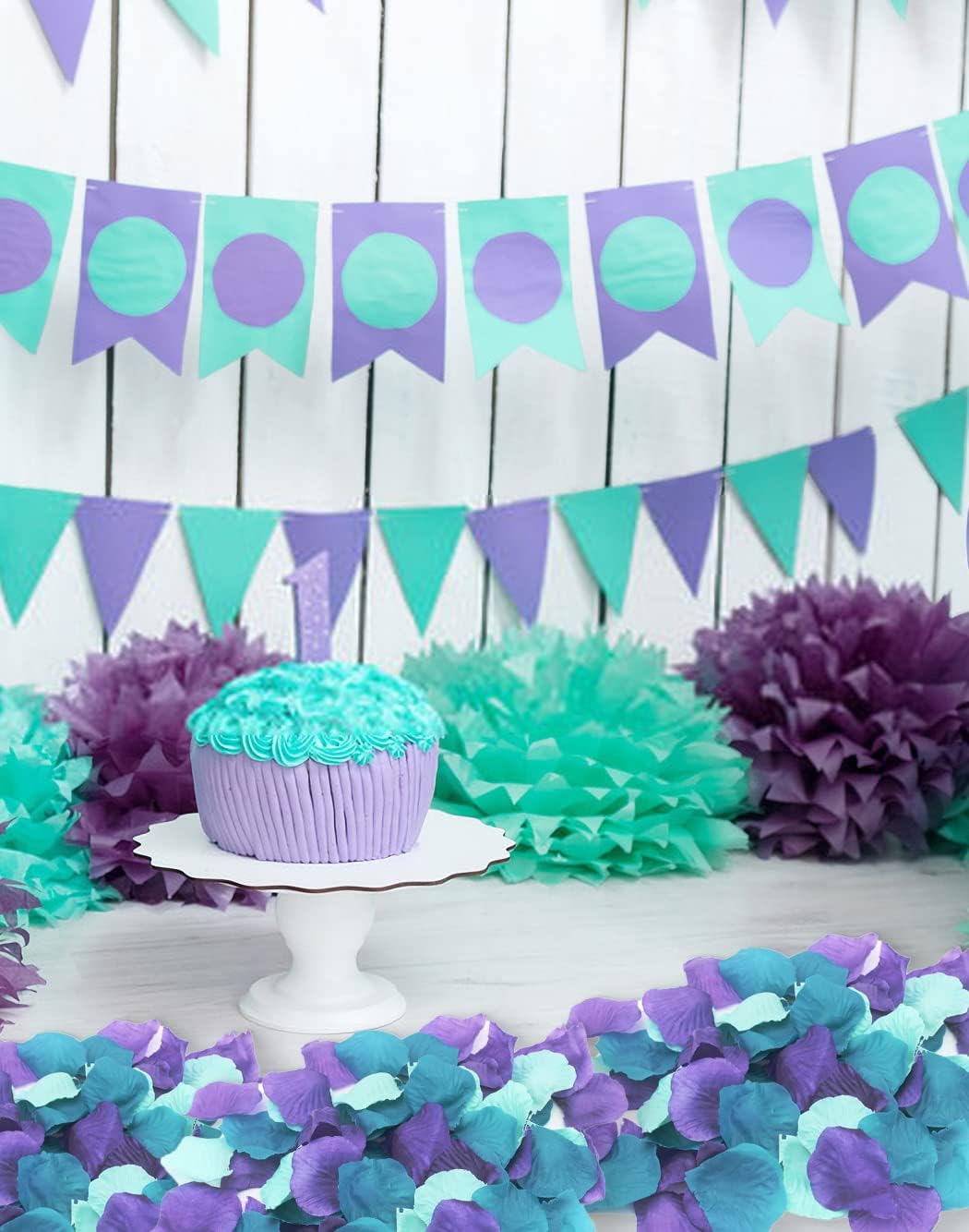ALLHEARTDESIRES 900 Pack Mixed Purple Turquoise Teal Party Flower Petals for Wedding Centerpieces Under The Sea Mermaid Baby Shower Birthday Bridal Shower Party Decoration image 2