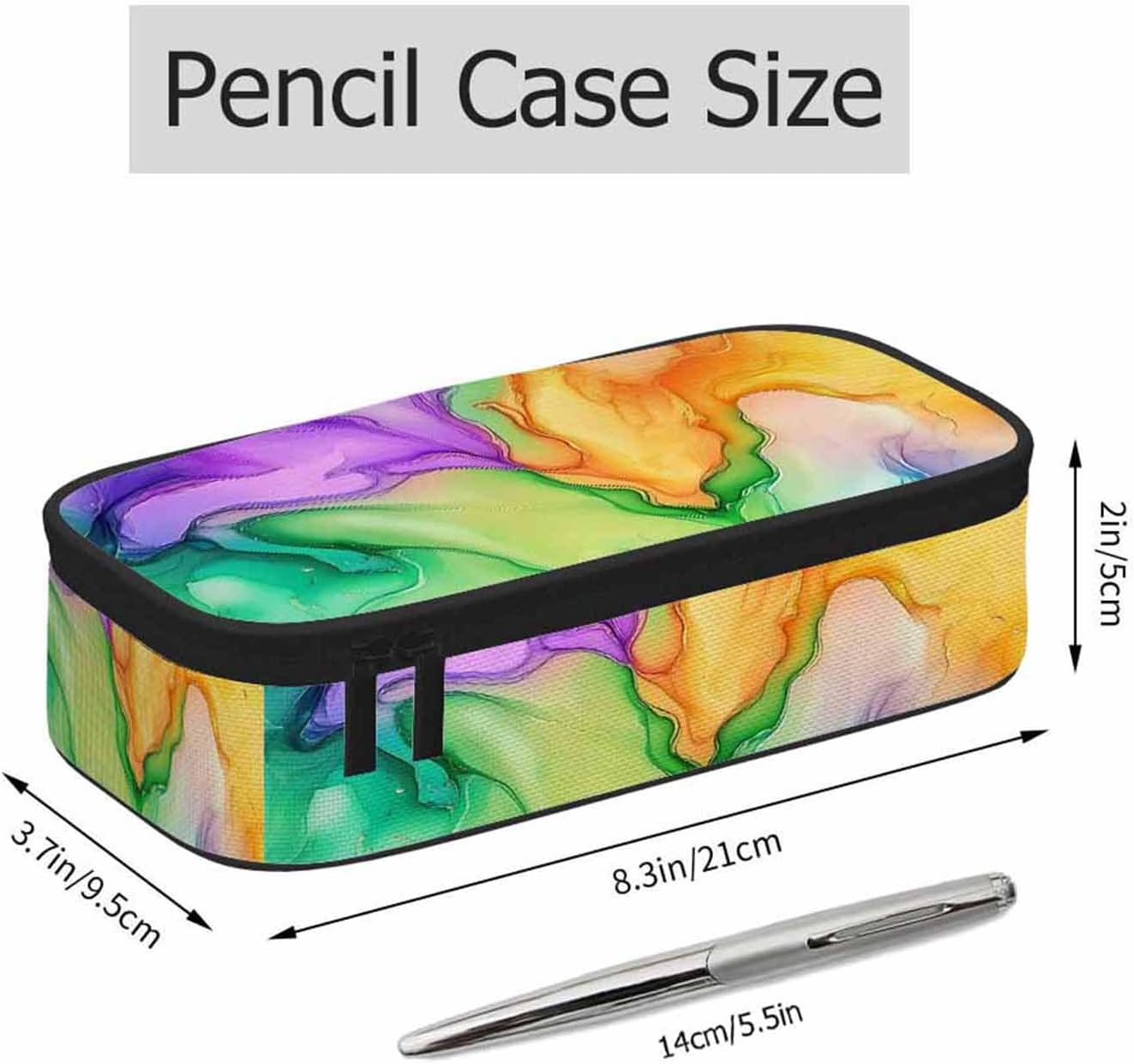 Abstract Print Pencil Case Colorful Fluid Waves Golden Swirls Pencil Bag Pouch Box Organizer for College School Students Boy Girl image 2