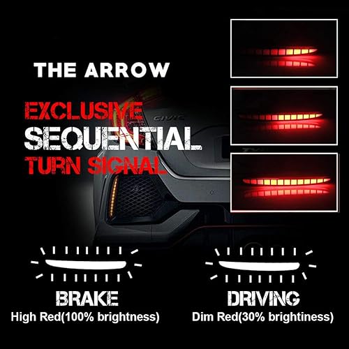 Miniatura 27 de GTINTHEBOX Luces reflectoras de parachoques LED de lente roja, faros antiniebla traseros para Honda Civic Hatchback 2017 en adelante, Type-R o SI 4
