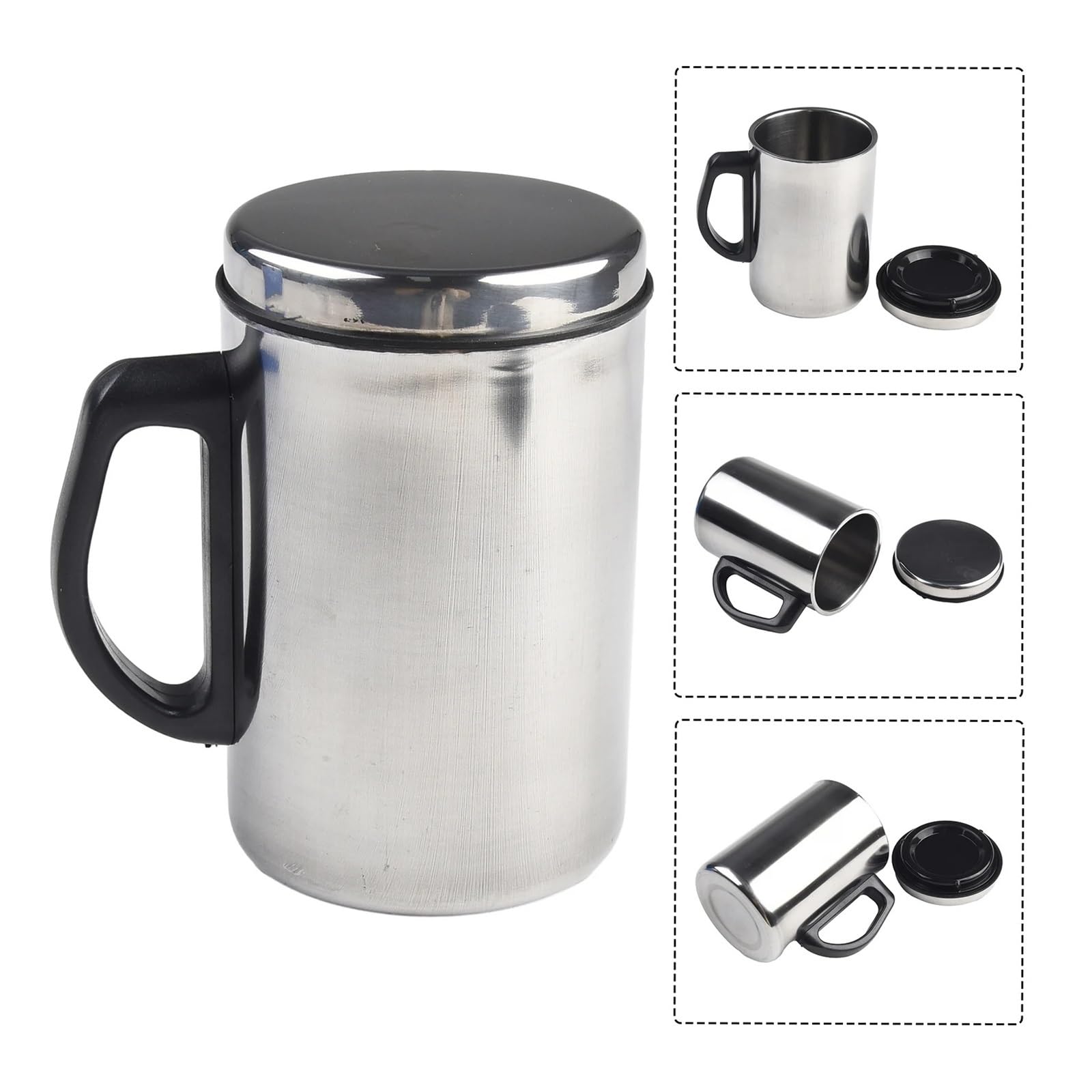 Taza de café acero inoxidable con tapa, taza té agua aislada viaje, aniti-escaldado para Casa y Oficina(500ML)
