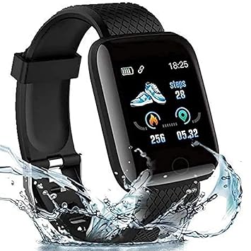 M1 New Series ID116 Bluetooth Smart Watch for Boys Android & iOS Devices Touchscreen Fitness Tracker for Men Women,Kids Activity with Step Counting Waterproof - Black