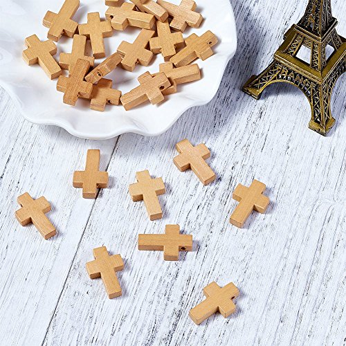 Kissitty 50Pcs 7/8" X 5/9" Natural Unfinished Wood Cross Pendants Beads 22X14Mm For Crafts & Diy Jewelry Projects #TOP4
