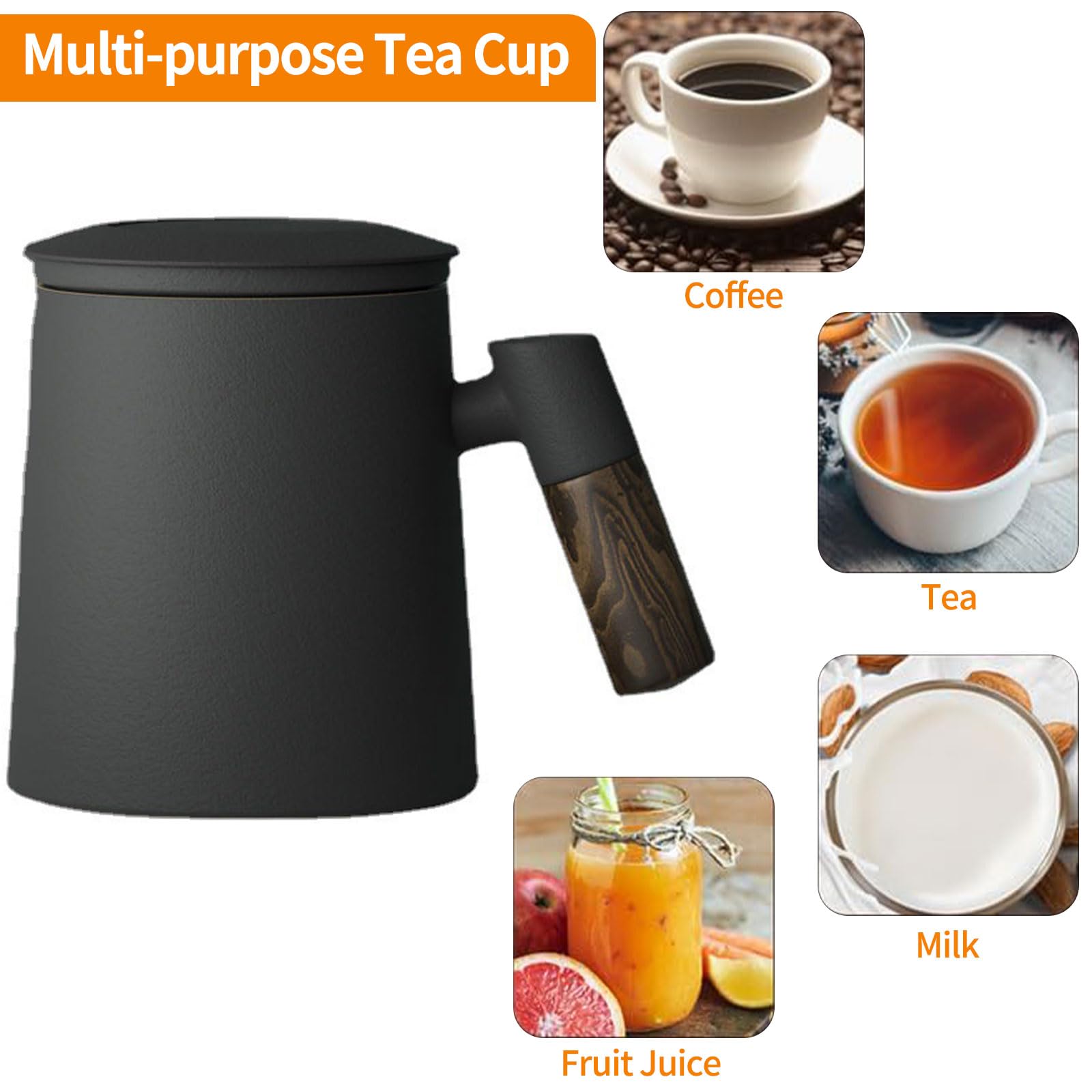Tazza di Ceramica con Filtro e Coperchio, Tazze da Te con Infusore e Colino 400ml Grande, Tazzine da The con Manico Legno perfetto per La Preparazione di tè Sciolto, Regalo Tazza per Tisana Infusi