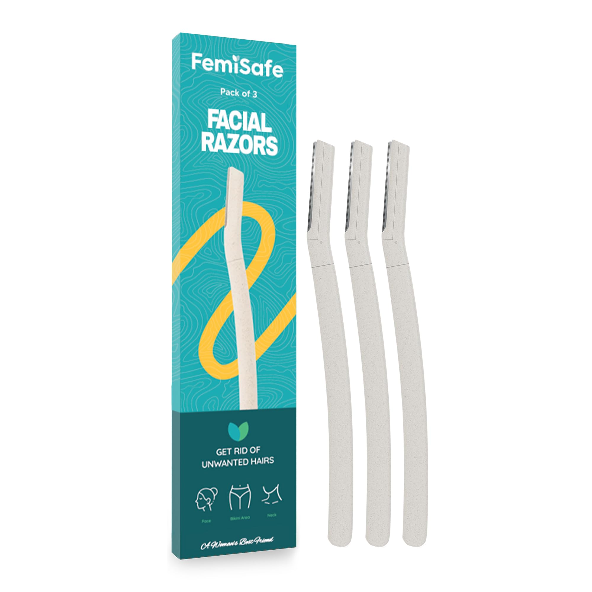 FemiSafe Women Eco Friendly Face Razor|Easy & Safe Painless Hair Removal For Facial Hair & Bikini Area|Organic & Soothing Pack Of 3 Razors With Micro Guards|Remove Fine Hairs Effectively