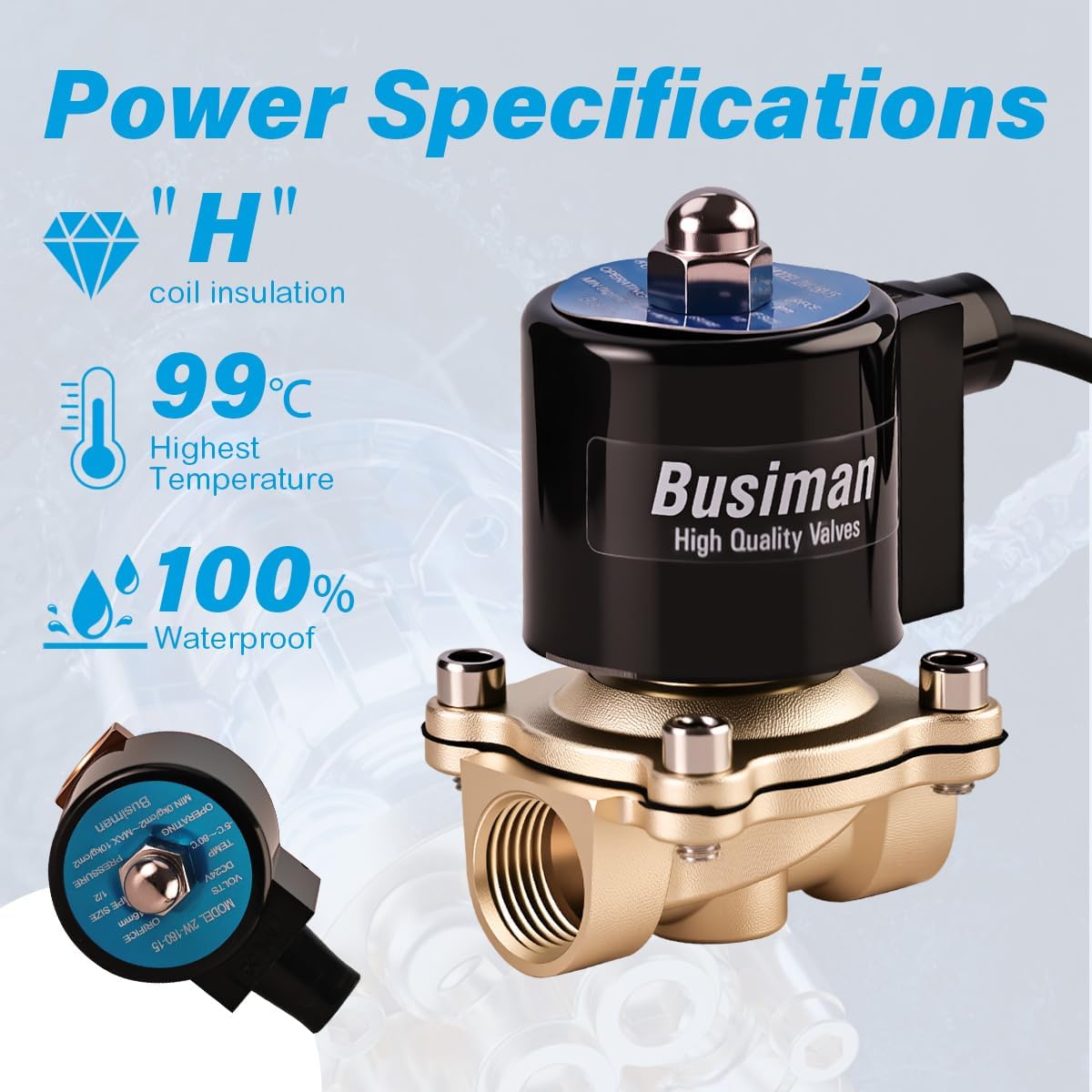 Waterproof Brass Electric Solenoid Valve 1/2" 110VAC Brass Normally Closed - Compatible with Water, Air, Diesel, Gas - Replaceable VITON Seal - Compact Direct Acting