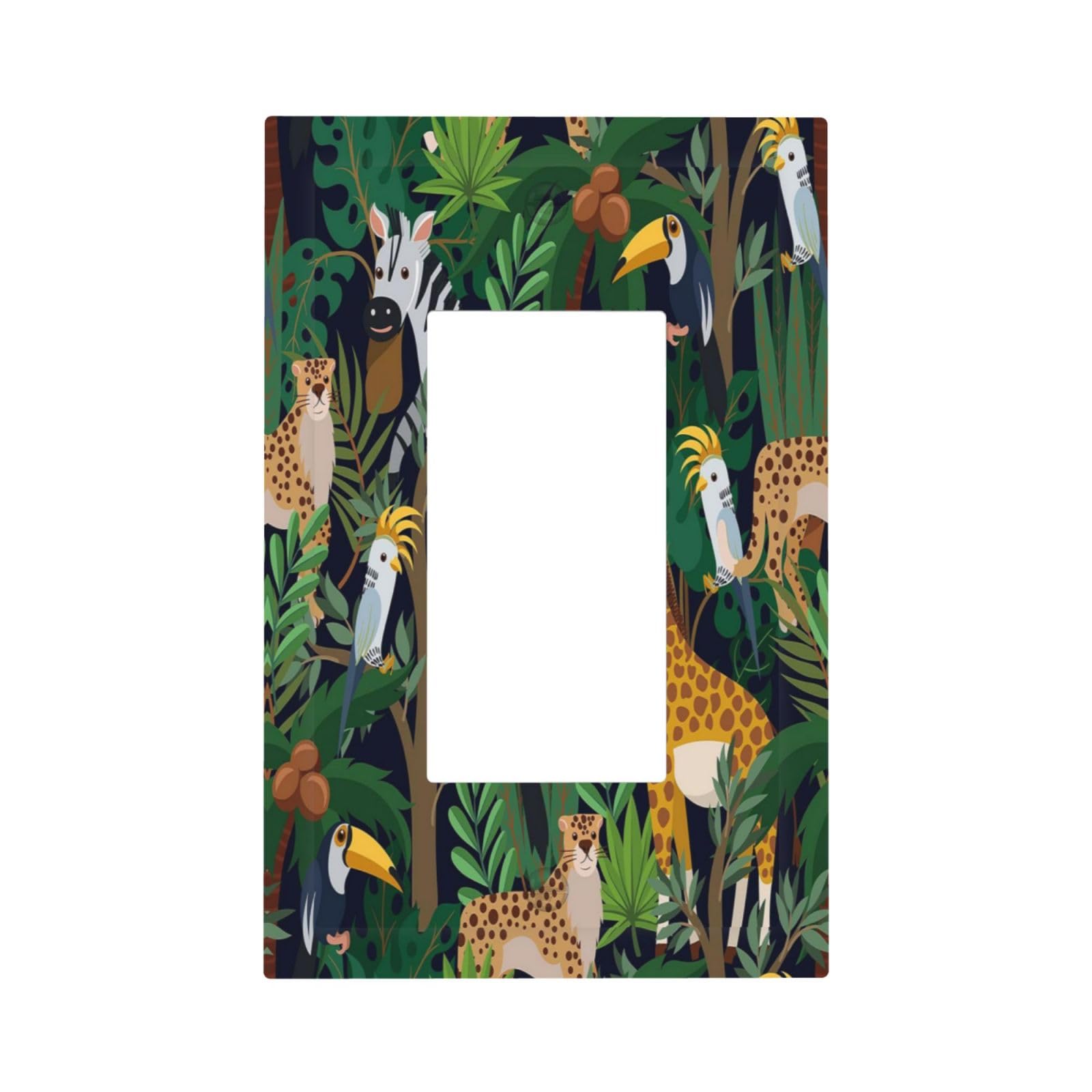 Wpshijia Cartoon Animal Zebra Leopard Giraffe Bird Leaf 1 Gang Rocker Nursery Light Switch Covers Decorative Single Decora Outlet Wall Plate Faceplate Switchplate GFCI for Kidroom Bedroom