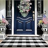 EARTHALL Buffalo Plaid Outdoor Rug 27.5x43 Hand-Woven Front Door Mat, Machine Washable for Outdoor, Layered Mats for Front Porch/Farmhouse, Decor, Spring