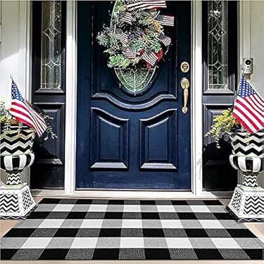 AMAZON - EARTHALL Front Door Mat 27.5”x43” Buffalo Plaid Rug, Door Mats Outdoor Machine Washable, Outdoor Mat for Front Porch, Outdoor Mats for Front Door, Front Door Mat Outdoor Entrance, Black