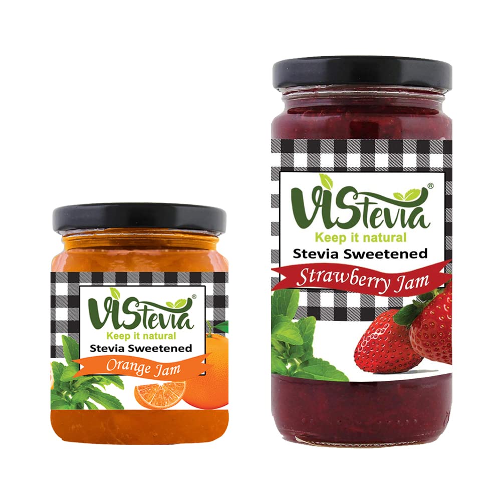 Vistevia Sugar-free Orange & Strawberry Jam | Pack of 2-220g & 400g | Diabetic & Keto Friendly | Sweetened with Stevia | 100% natural | More than 60% fruit | Tastes delicious