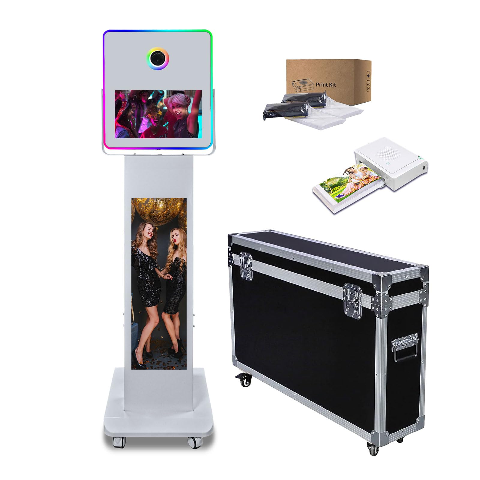73.7 cm wyświetlacz LCD fotobudka z ekranem dotykowym 39.6 cm lustrzanym ekranem dotykowym, stojak do selfie, DIY, fotobudka, maszyna + mini drukarka, urządzenie do fotobudki z oświetleniem RGB