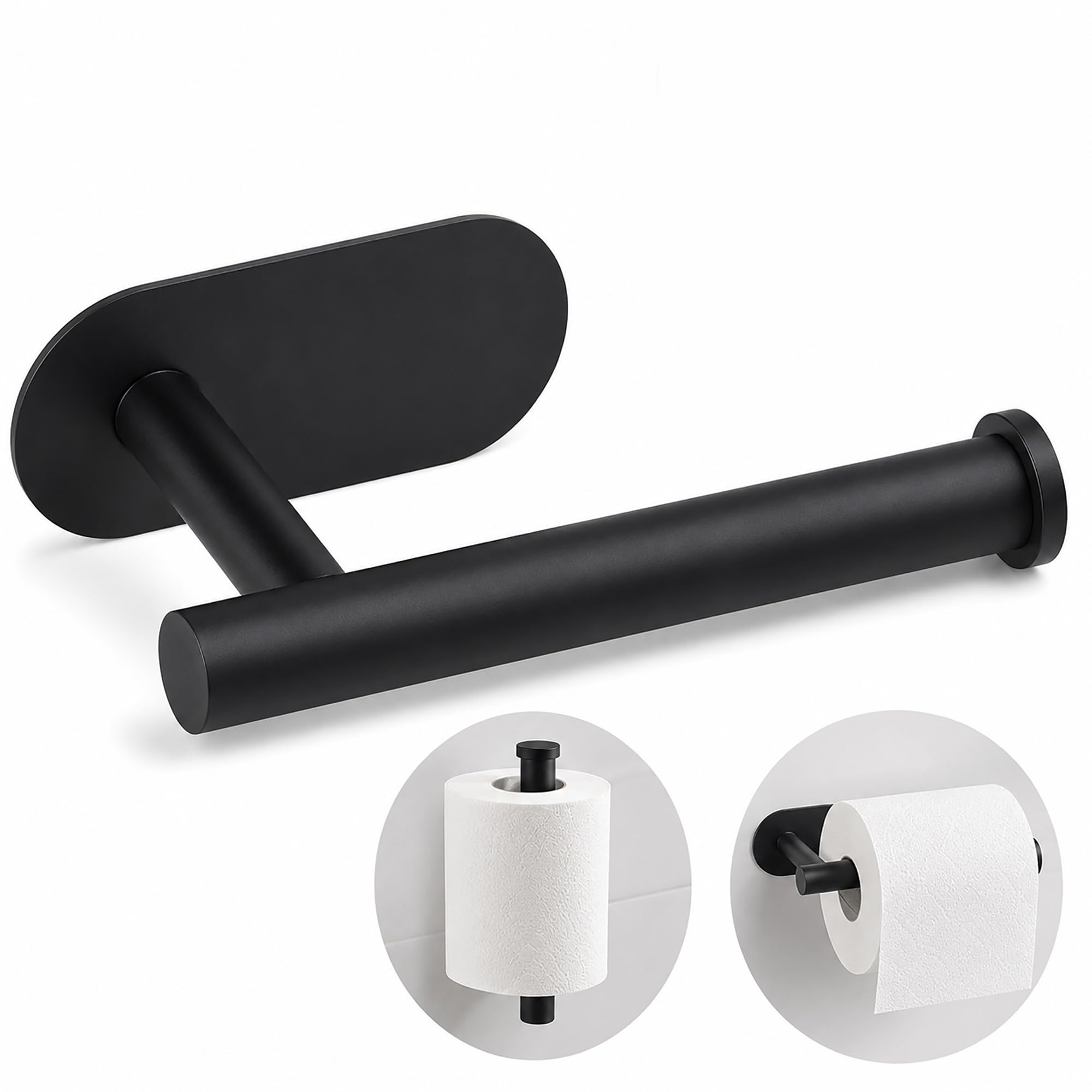 Toilet Roll Holder Wall Mounted Black, Self Adhesive Toilet Paper Holder