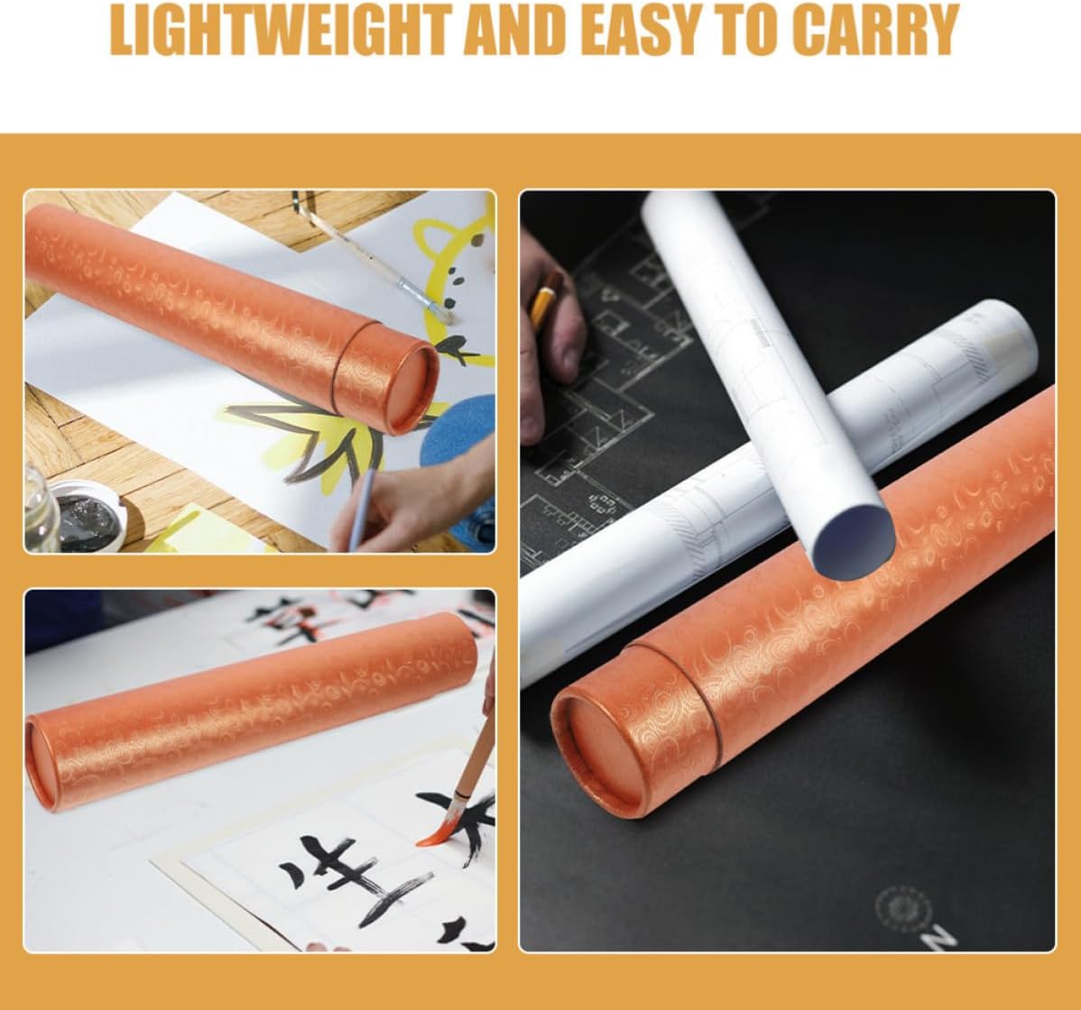 Zerodeko Expandable Poster Tube for Artists 2pcs Telescopic Orange Paper