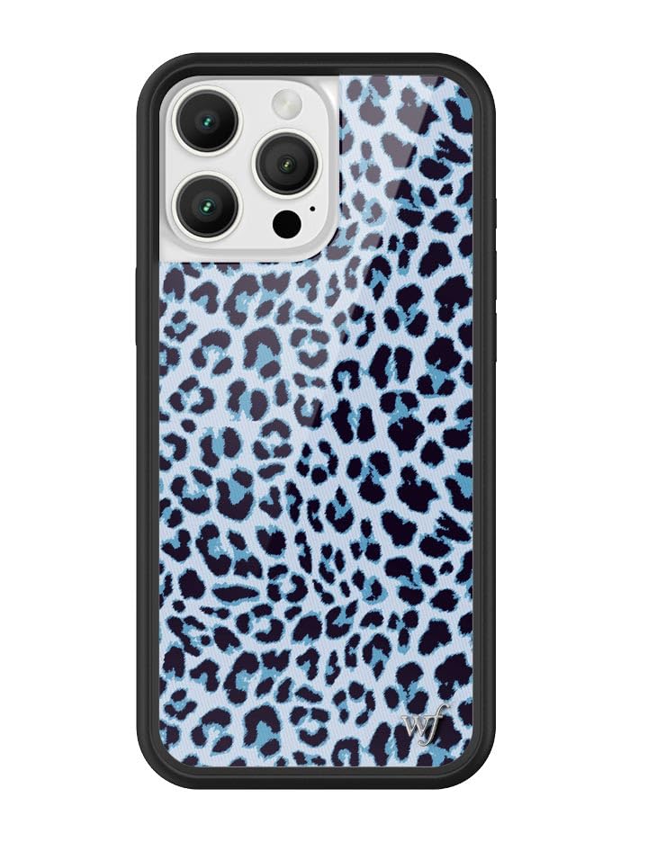 Image of Wildflower Cases - Compatible with iPhone 16 Pro Max | Protective Black Bumper, 6.5ft Drop Test Certified, Women Owned Small Business | Cheetah Leopard Animal Print Trendy Cute Girl Gift | Blue Meow