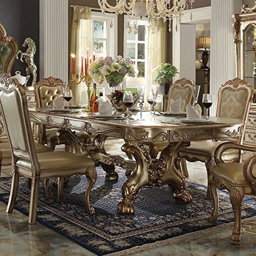 Acme Dresden Dining Table With Trestle Pedestal - - Gold Patina & Bone #TOP2