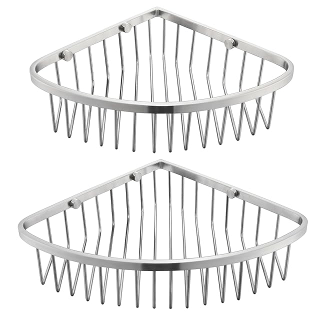 Heixutas Corner Shower Caddy Basket - Stainless Steel Bathroom Shower Shelf Organizer for Shower Storage - Sturdy Wall