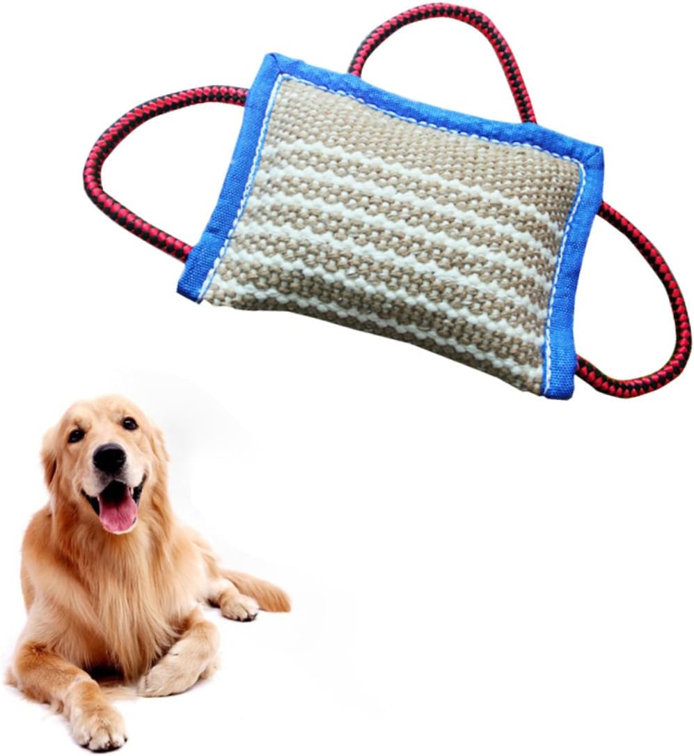 VANZACK Jute Dog Bite Pillow Interactive Pet Chewing for Training Teeth Cleaning Durable Design with Sturdy Handles for Easy Use for