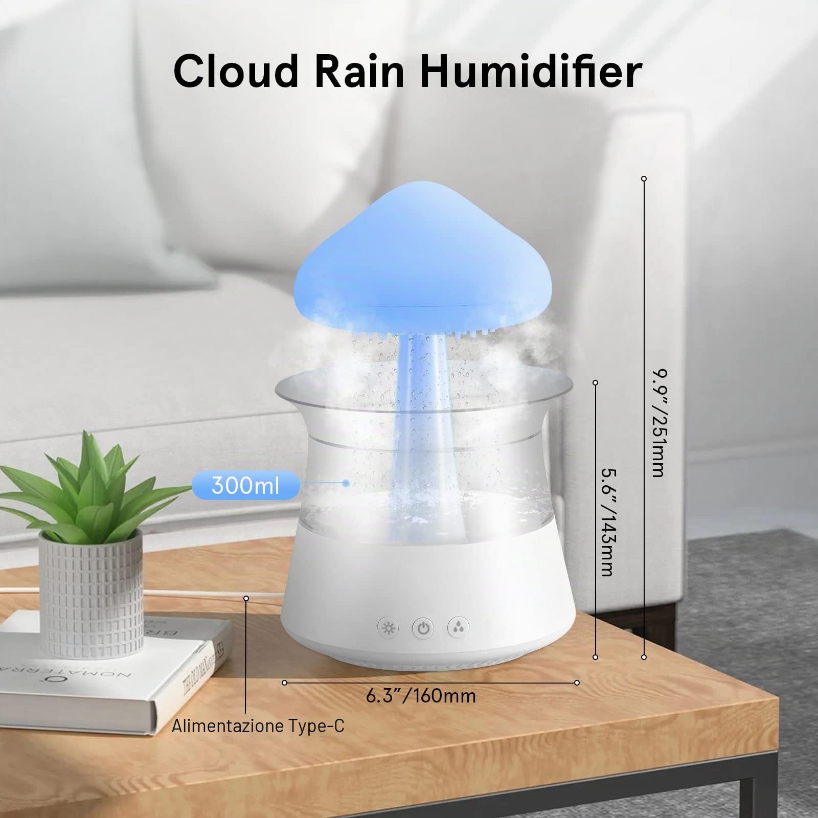 Towwoo Rain Cloud Humidifier con Luce Notturna, Pioggia Nuvola Umidificatore, 7 Colori di Luci Sonore e 3 Modalità, Aromaterapia Diffusore di Oli Essenziali per Camera da Letto Casa Ufficio (Bianco)