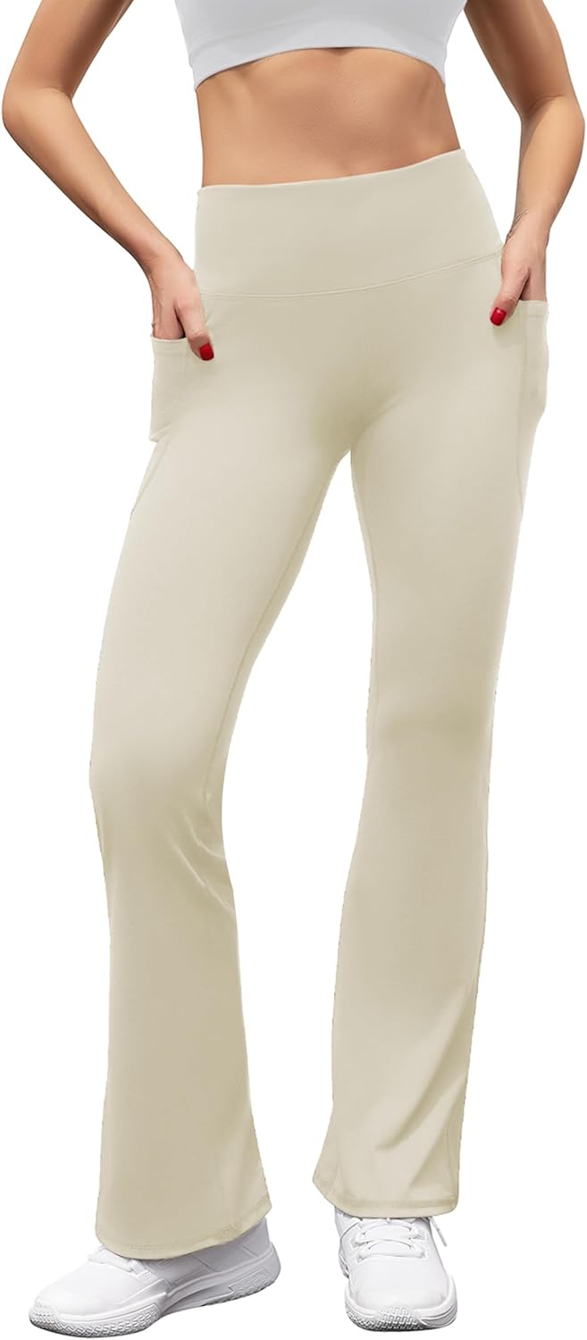 Women's High Waist Flare Yoga Pants Tummy Control Casual Bootcut Leggings with Side Pockets - Image 4