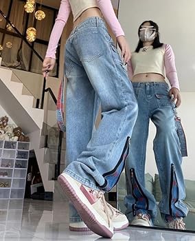 パンツ 90s ICO Highwaist Baggy Pant Streetwear 90s Jeans Y2K Hip Hop Letter Embroidered Classic