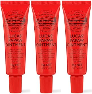Lucas’ Papaw Ointment – 3 x Tubes of 15g Each with Lip Applicator – Multipurpose Skin Relief – Made in Australia