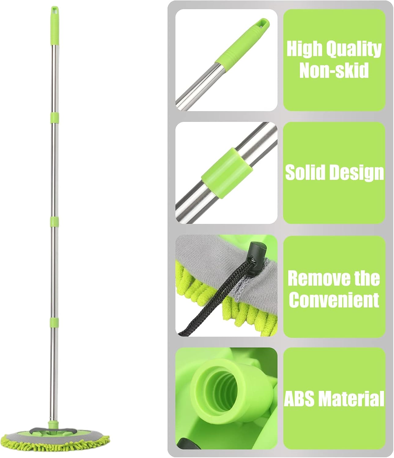 62" Car Wash Mop Kit, Car Wash Brush with Long Handle Stainless Steel Pole, Car Wash Kit Car Detailing Kit Car Wash Mop Mitt Car Cleaning Supplies Kit for RV Cars SUV Trucks and Bus (Green) : Automotive