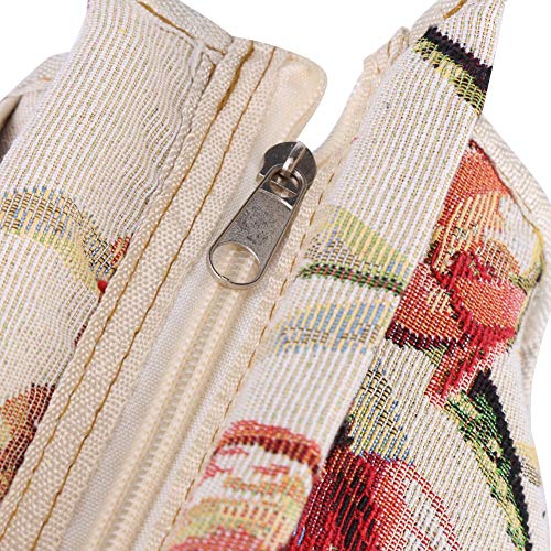 Wood Handles Knitting Bag, Lightweight Exquisite Wood Handle Fabric Large Capacity Travel Yarn Storage Bag Tote Organizer for Knitting Needles Sewing Tools (Red Flower)