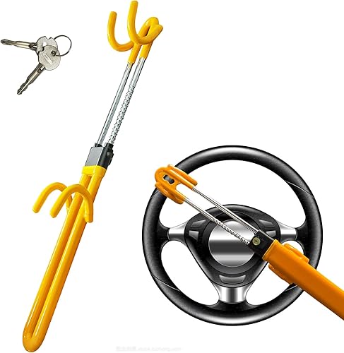 Ikaufen Cerradura para volante de automóvil, cerradura de seguridad antirrobo para vehículo con abrazadera de longitud ajustable, cerraduras de