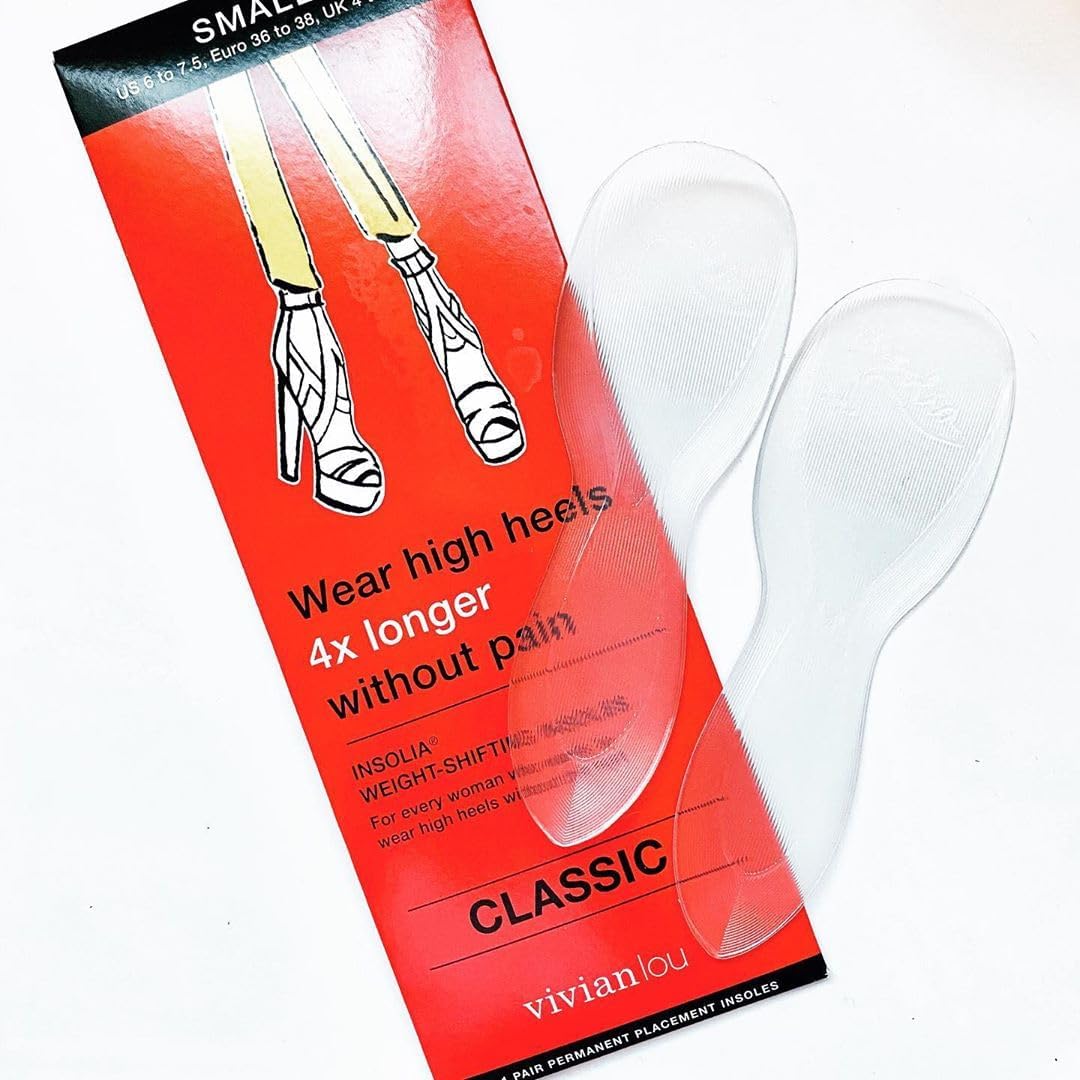Vivian Lou Weight Shifting Insoles for High Heels, All-Day Comfort, Foot Pain Relief (Color: Transparent) Not Gel Inserts Pads or Cushions (Small US 6 to 7.5 Women Shoes)