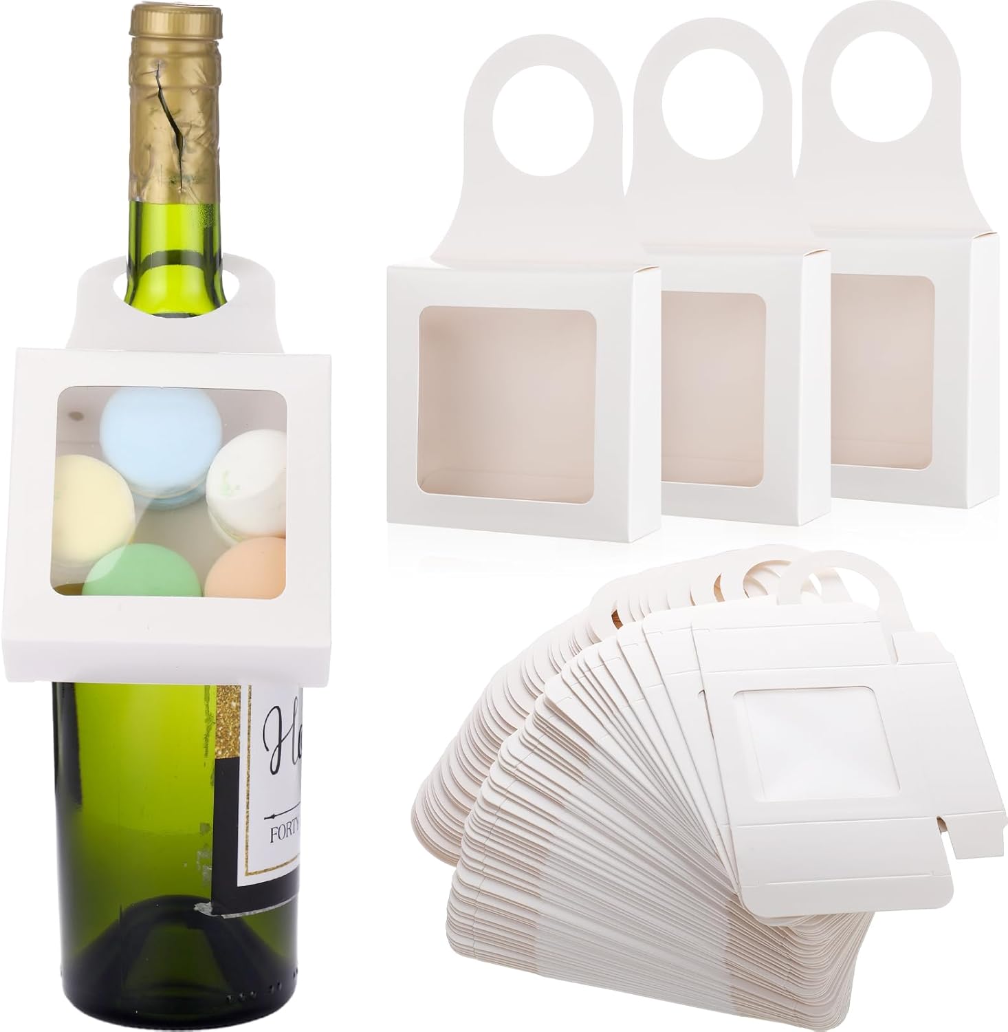 Estune 200 Pieces Kraft Paper Wine Bottle Box with Window