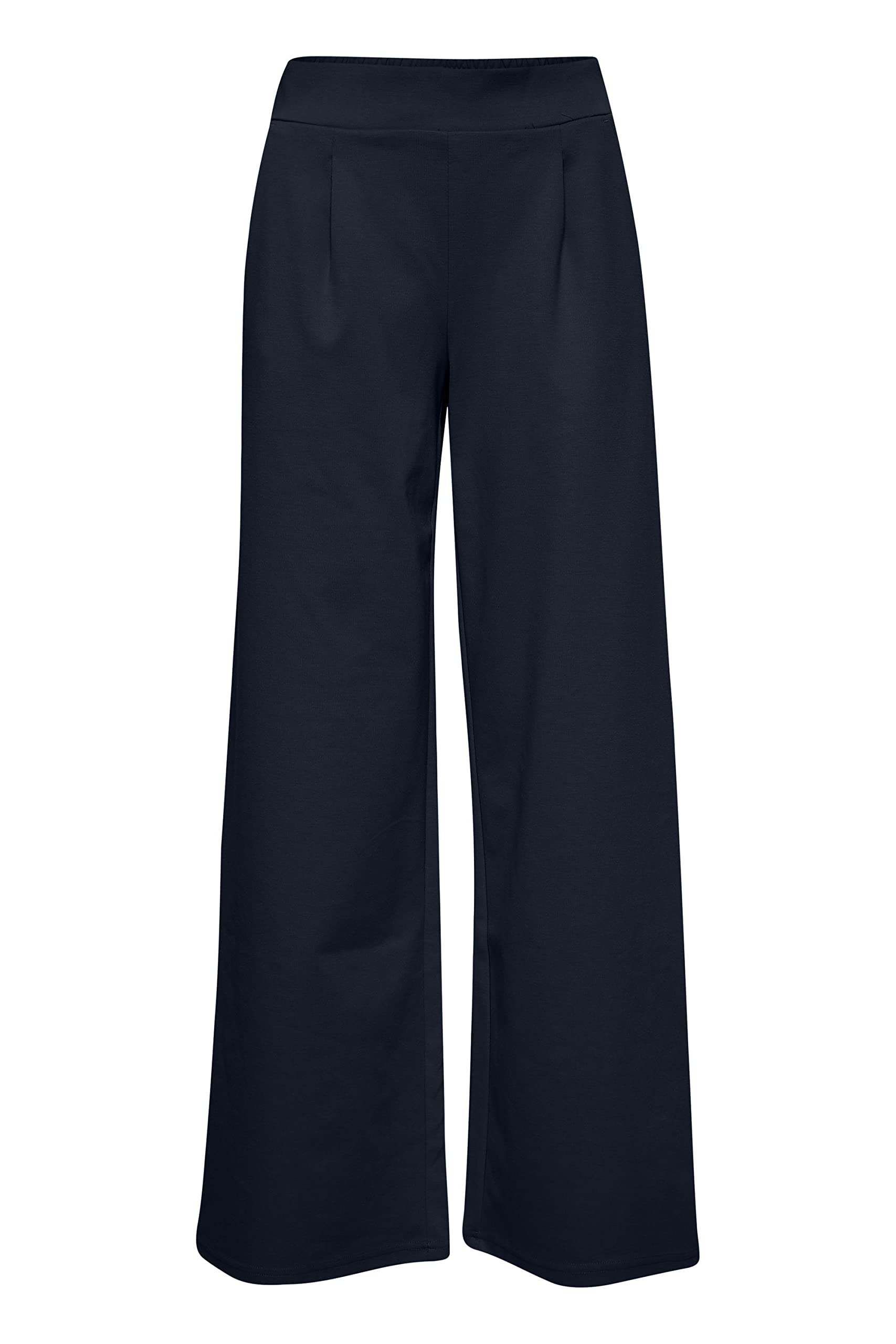 Ichi Women's Blue Long Wide Straight-Leg Trousers Total Eclipse - Wide Trousers - M - Trousers