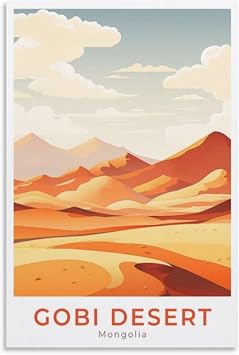 Gobi Desert Travel Poster Canvas Wall Art Print Vintage Travel Framed & Unframed Home Room Decor Picture 08x12inch20x30cm