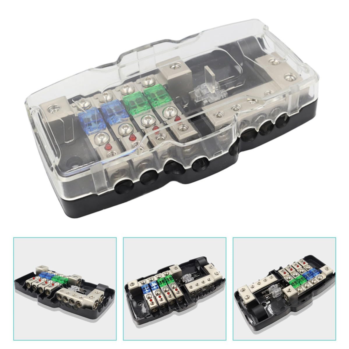 Verschmolzener Verteilerblock 2 in 4 out Sicherungshalter mit Roter Anzeige und Transparentem Kunststoffgehäuse für Boot und Camping Solarpanel
