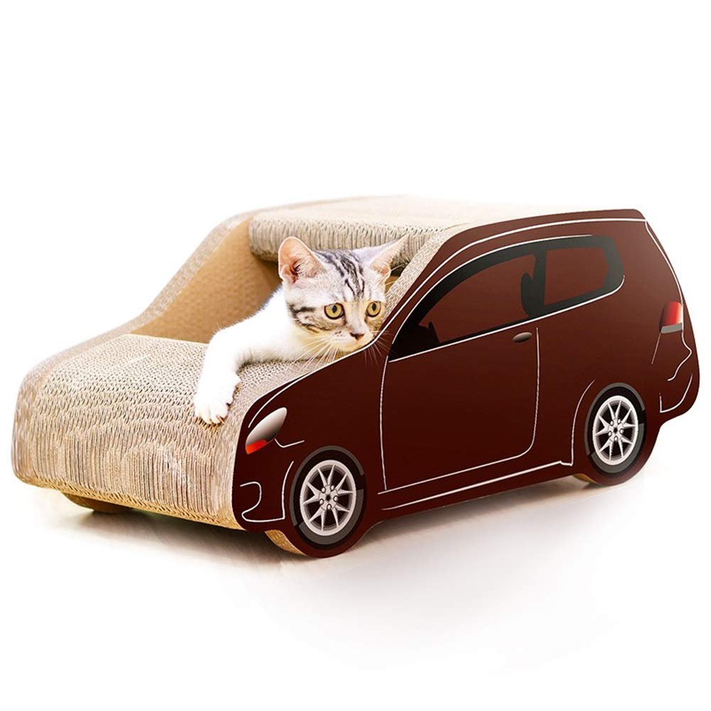 WHSPORT Cat Scratcher, Large Cardboard, Car Shape Cat Scratching Board, Lounge Bed Scratcher, Brown