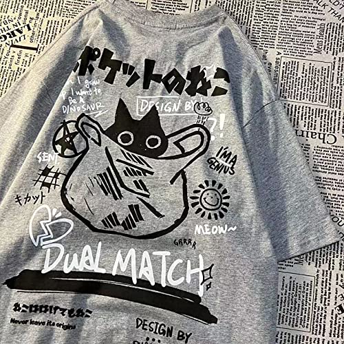 Gothic Oversized Printed T-Shirt Harajuku Street Trend Men And Women's Personality Loose Print Punk Short Sleeve (Grey,Xxl) #TOP5