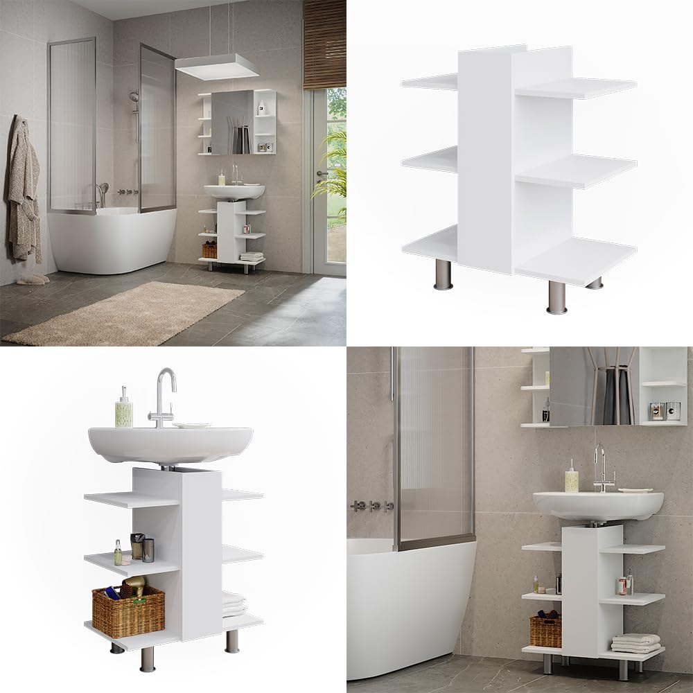 Vicco Mueble bajo Lavabo Fynn, Blanco, 60 x 70 cm | con 6 estantes, montaje en pared para almacenamiento de artículos de baño