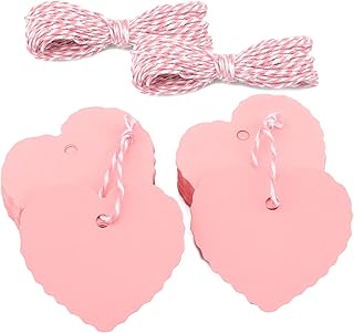 jijAcraft Pink Gift Tags 100Pcs, 2.2" x 2.4" Heart Paper Tags with String, Blank Hanging Tags for Craft Gift Package Wrapping, Party Favor on Christmas, Mothers Day, Wedding Party, Baby Shower