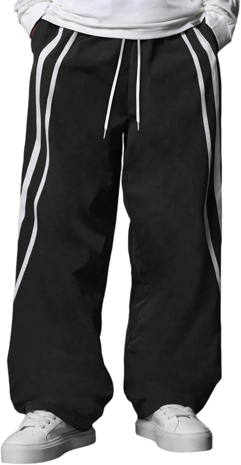 ZAFUL Men's Baggy Track Pants Y2K Streetwear Pants Drawstring Letter Pockets Casual Lounge Trousers