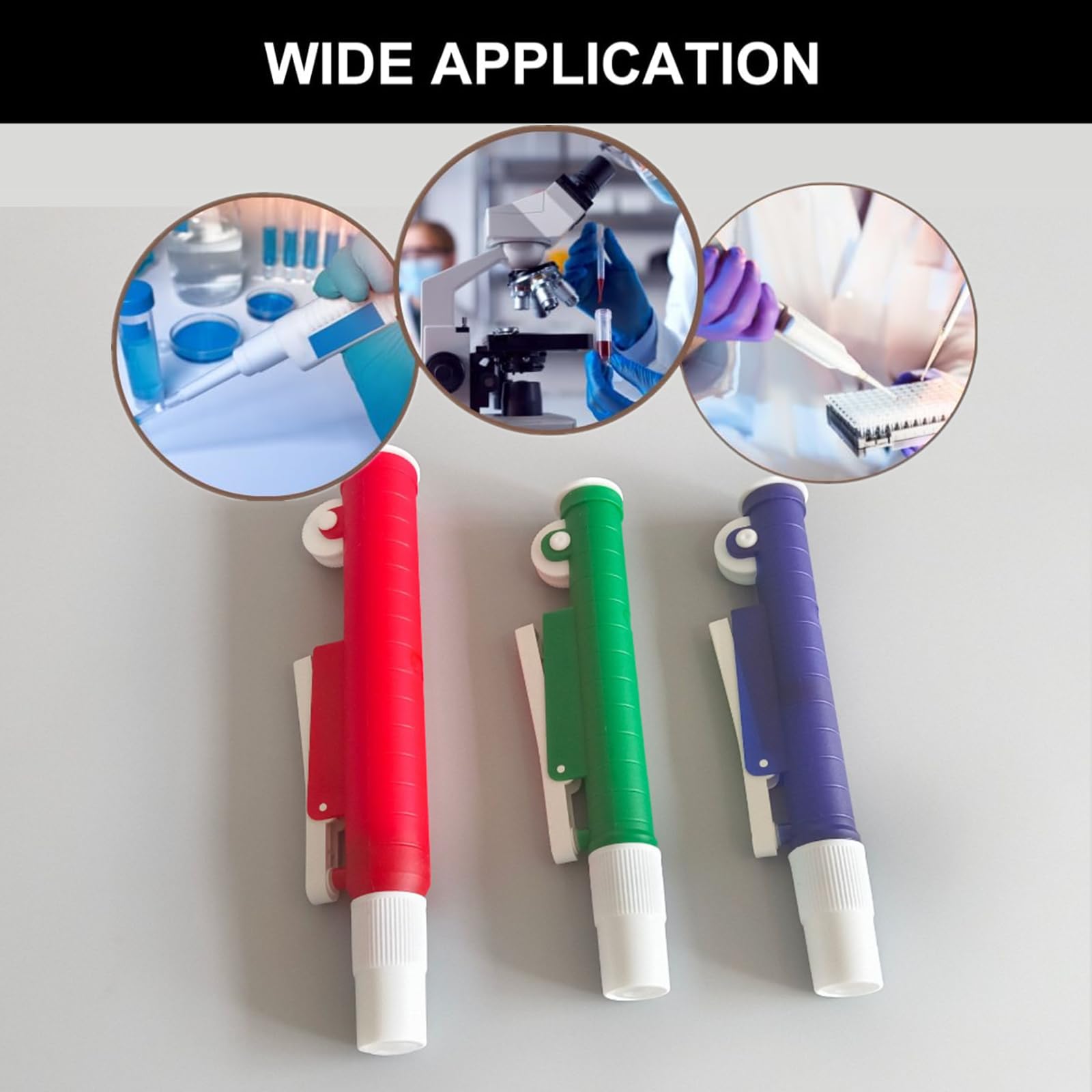 3 bombas de pipeta profesionales de plástico con cuentagotas para investigación de laboratorio (2 ml azul, 10 ml verde, 25 ml rojo)