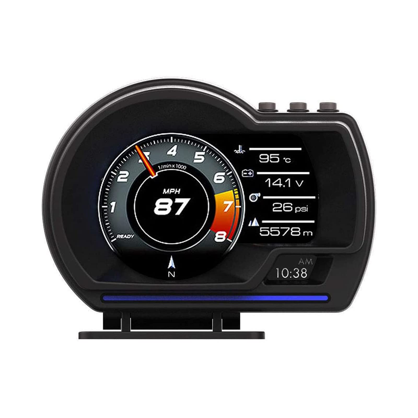 Amhuui Head Up Display, Universal Car HUD, OBD + GPS, Head-Up Display, Intelligent LCD Instrument with Adjustable Holder, Car Speedometer Water Temperature Meter Motor Speed Safety Alarms